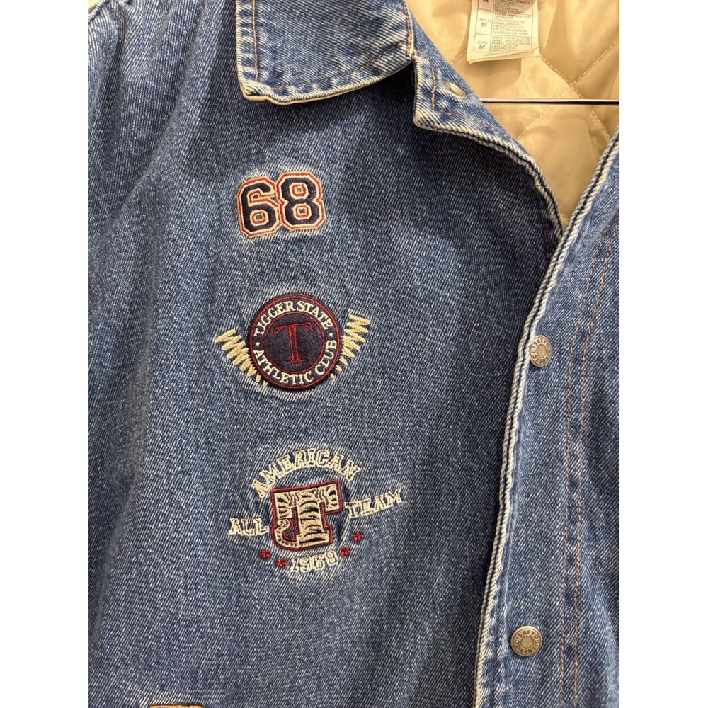 Vintage Disney Tigger Jacket Mens Medium M Denim Varsity Embroidered 90s - Picture 2 of 10